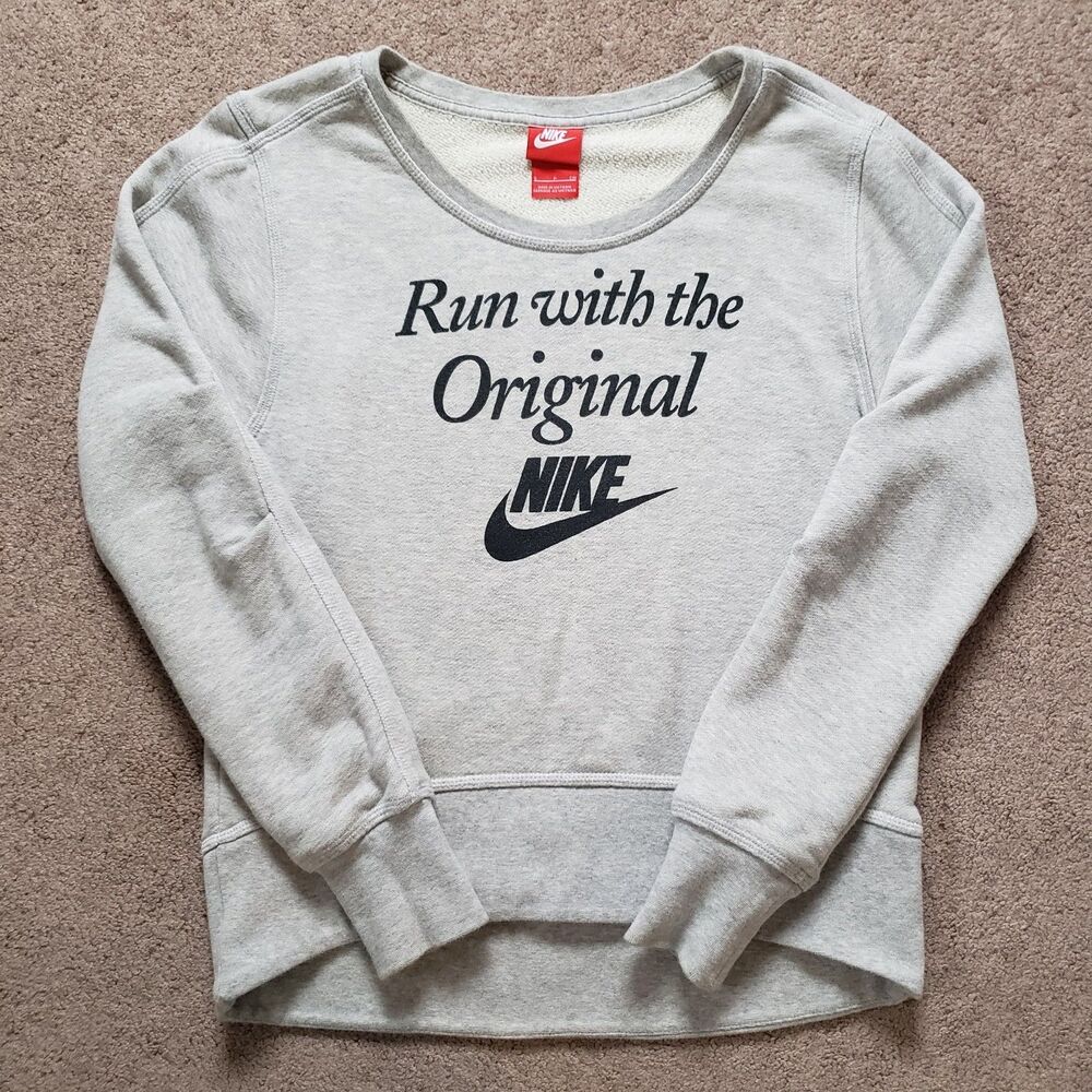 NIKE Y2k Run With The Original Heather Gray Sweatshirt Asymmetrical Bottom S Pet